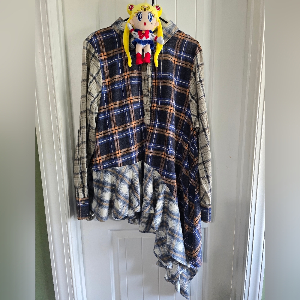 Plaid Asymmetrical Button-Up Shirt